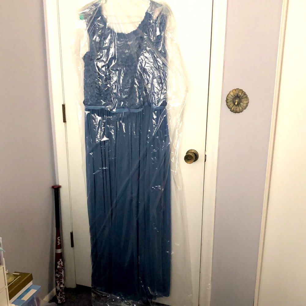 David’s Bridal Steel Blue bridesmaid dress